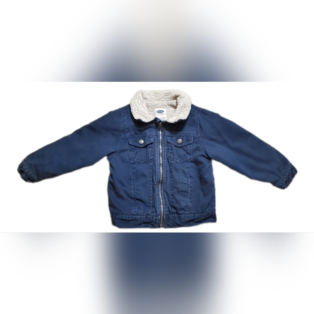 Old Navy blue zip-up collared winter coat blazer fleece lined chest pocket 4T